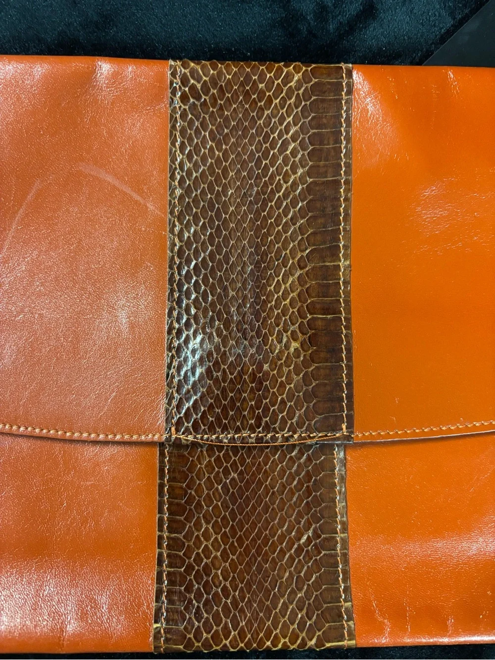 Vintage David Mehler for DAME Snakeskin Leather Orange Envelope Clutch